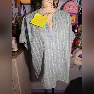 Crown & Ivy Blouse Ruffle Sleeves Red Green And Blue Size Xlarge